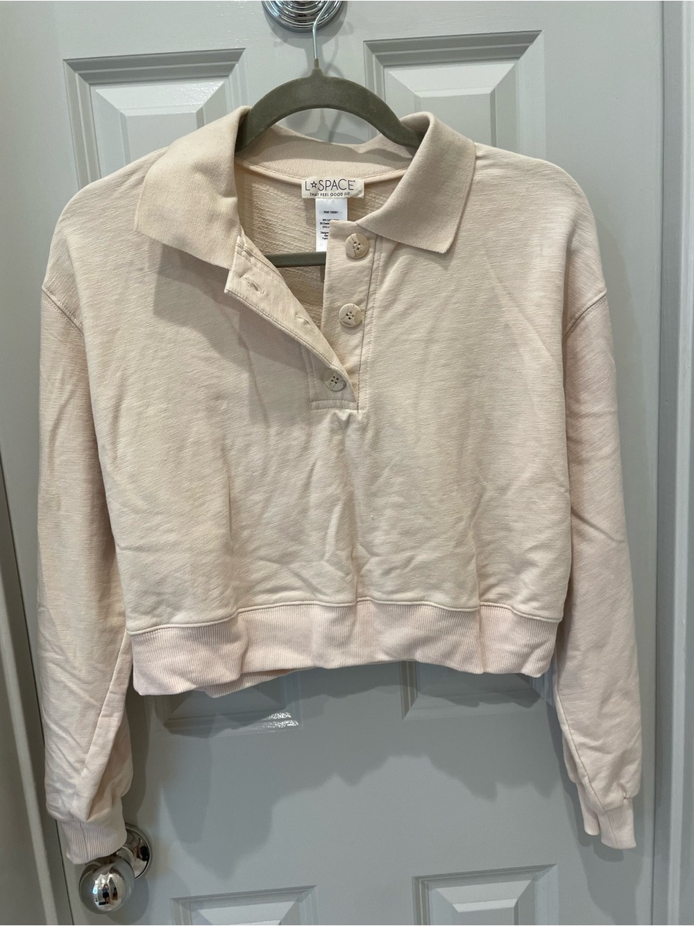 l*space Pale Cream Cropped Polo Sweatshirt